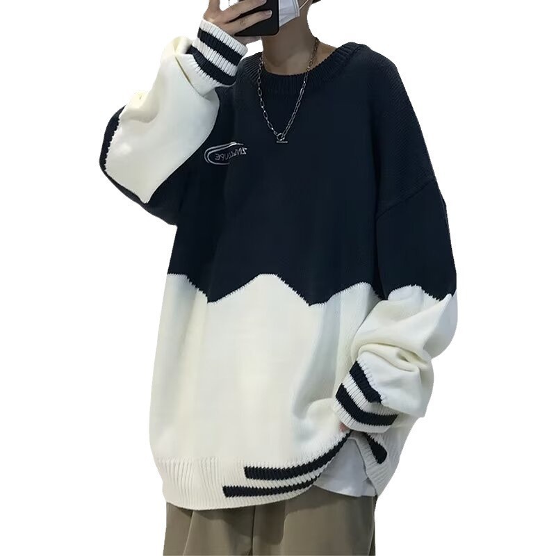 Color Blocked Autumnwinter Crewneck Sweater For Men - Image 5