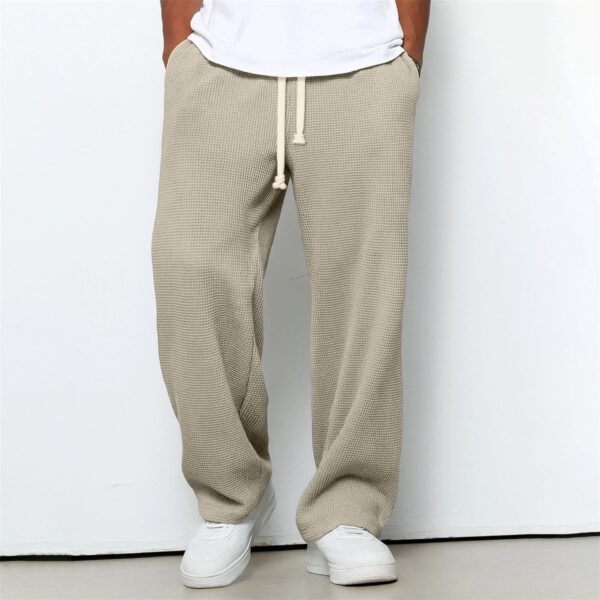 Mens Relaxed-fit Waffle-knit Wide-leg Athleisure Pants - Image 46