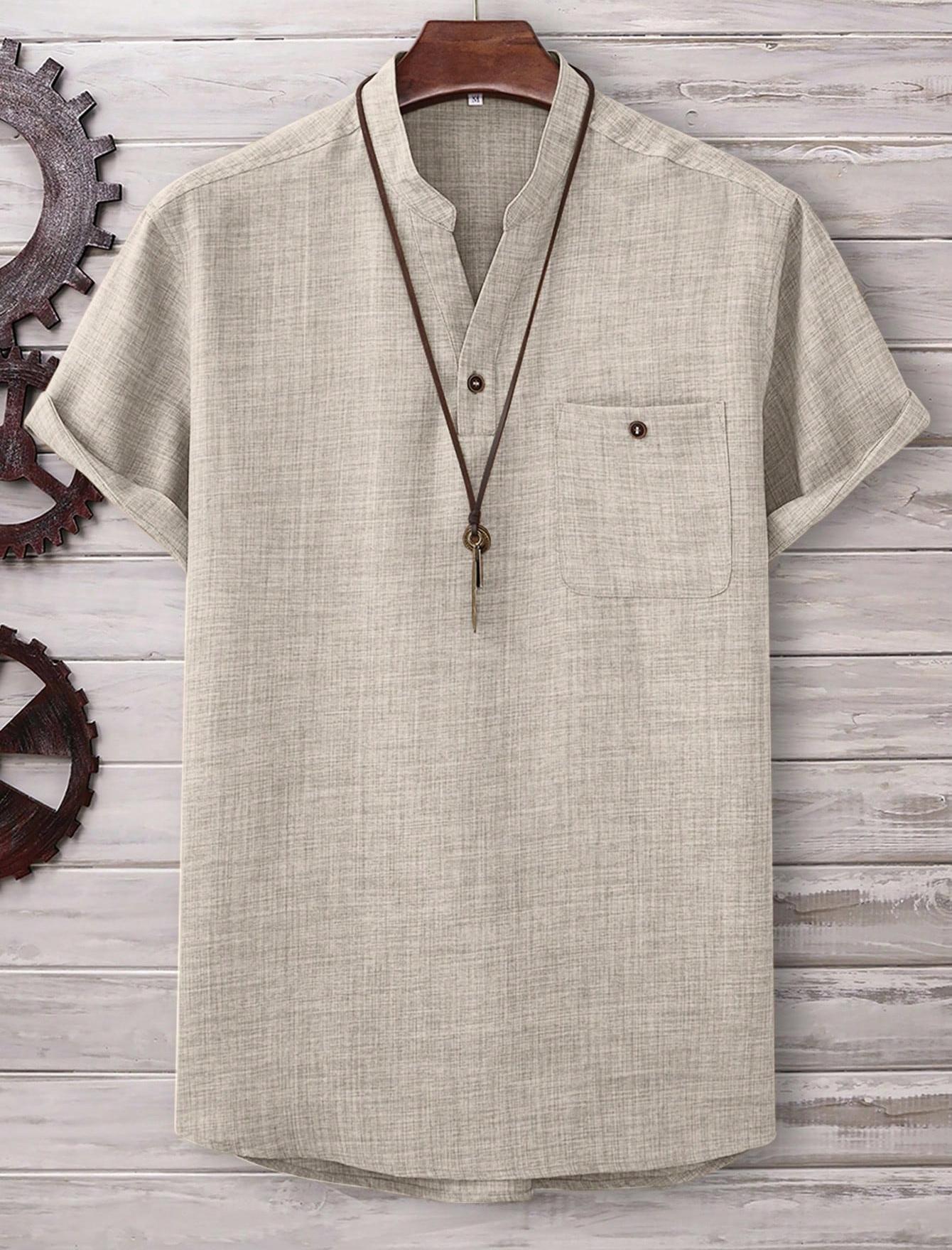 Mens Casual Short-sleeve Solid-color Shirt With A Turn-down Collar - Image 18