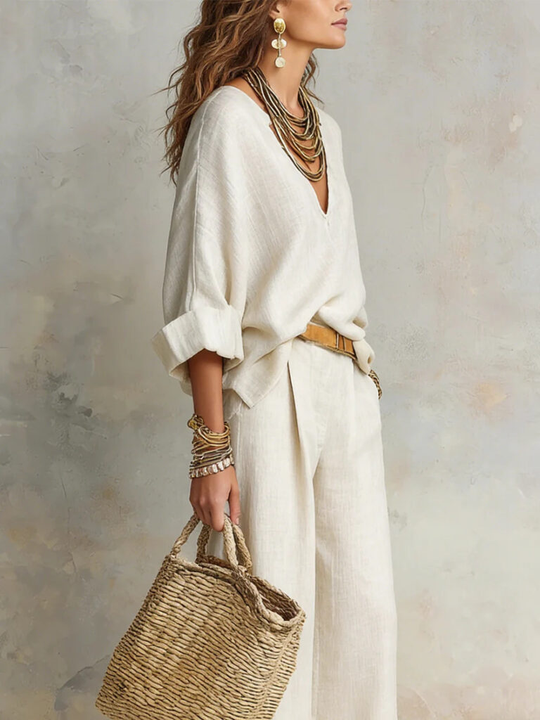 Fashionable Casual Linen Loose Vacation Set