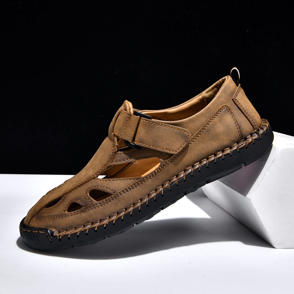 Breathable Hand-Sewn Mens Closed-Toe Sandals