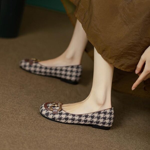 Women's Retro Metal-Buckle Square-Toe Flat Shoes - Image 7