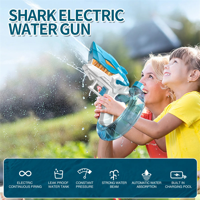New Shark Electric Water Gun Toys Fully Automatic Continuous Fire Water Gun Large Capacity Beach Summer Children
