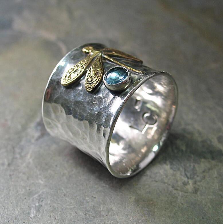 Fashionable Retro Aquamarine Dragonfly Ring - Image 2