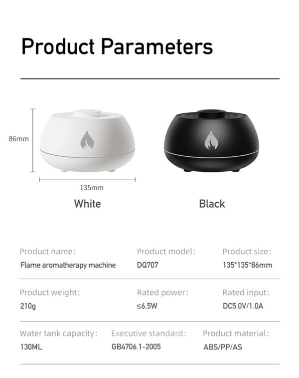 Flame Humidifier Aromatherapy Diffuser 7 Colors Light Home Air Humidifier 130ML USB Room Fragrance Essential Oil Diffuser - Image 15