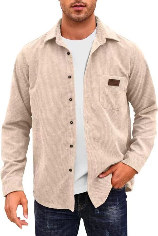 Solid-Color Casual Lapel Corduroy Long-Sleeve Cardigan - Image 16