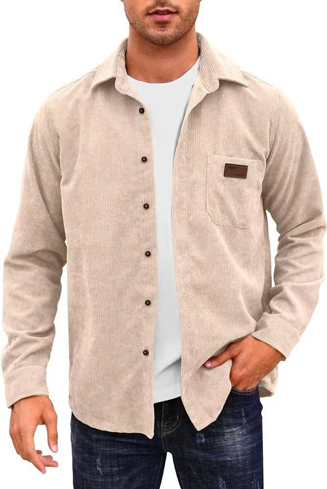 Solid-Color Casual Lapel Corduroy Long-Sleeve Cardigan - Image 16