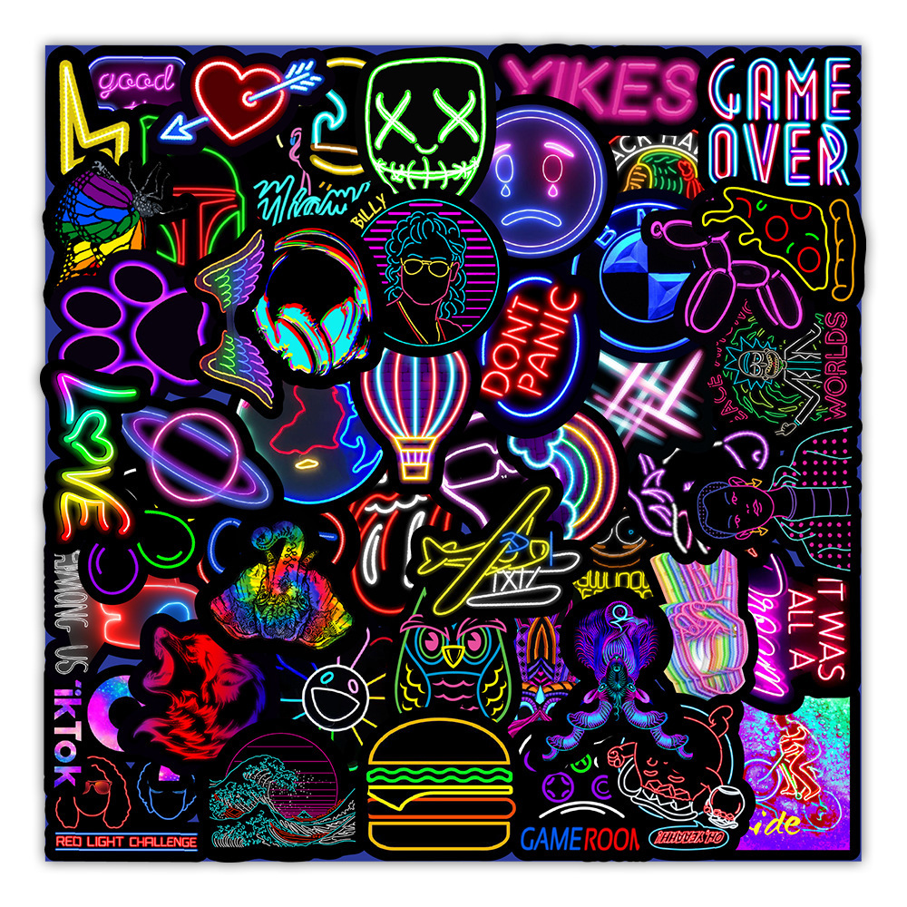 50 New Neon Stickers Car Trunk Phone Water Cup Decoration Stickers - Image 1