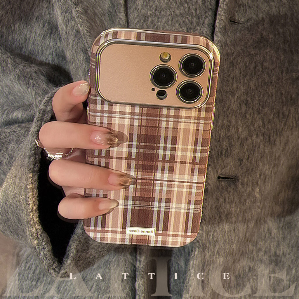 Brown Plaid Phone Case With A Drop-proof Lanyard