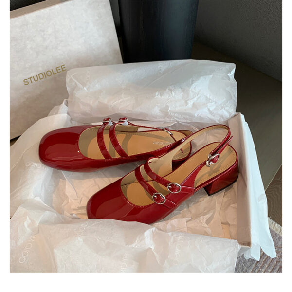 Women's Fashionable Retro Square-Toe Double-Breasted Sandals - Image 14