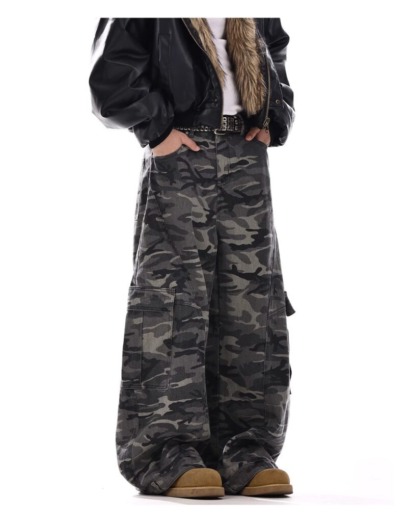 American-style Vintage Camouflage Machete-cut Jeans For Men