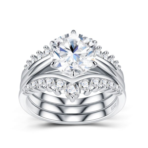 3-carat Luxury Fashion Minimalist Trend Jewelry Silver Ring Set With Top-quality Morganite. Made Of S925 Silver With Electroplated Platinum. For Ladies. - Image 4