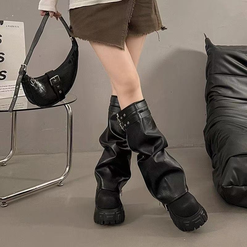 Same-style Thick-soled Brown Boots Womens New Chunky-leg Design