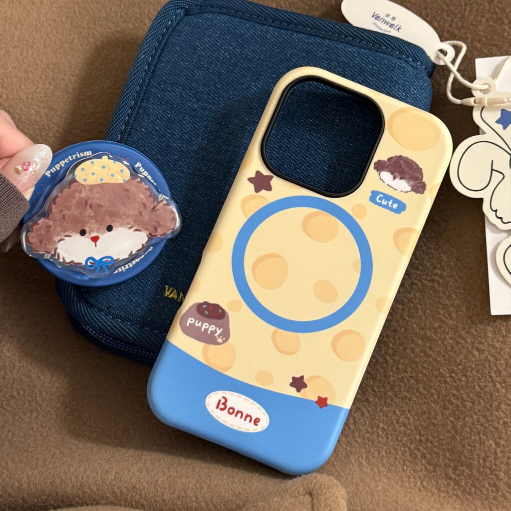 Cheese Puppy Magnetic Holder Phone Case With Cartoon Film Design