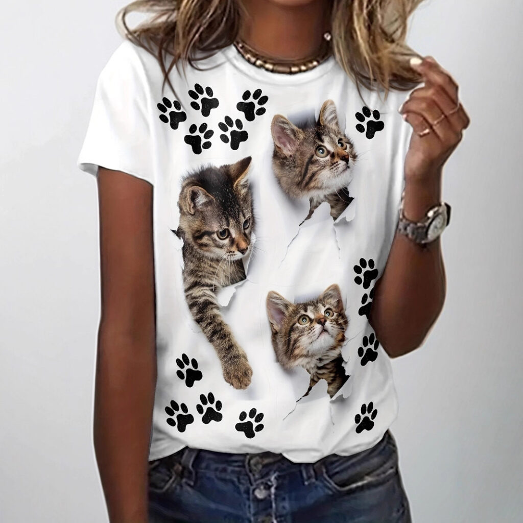3D-printed Chic Casual Womens Short-sleeve Crewneck T-shirt