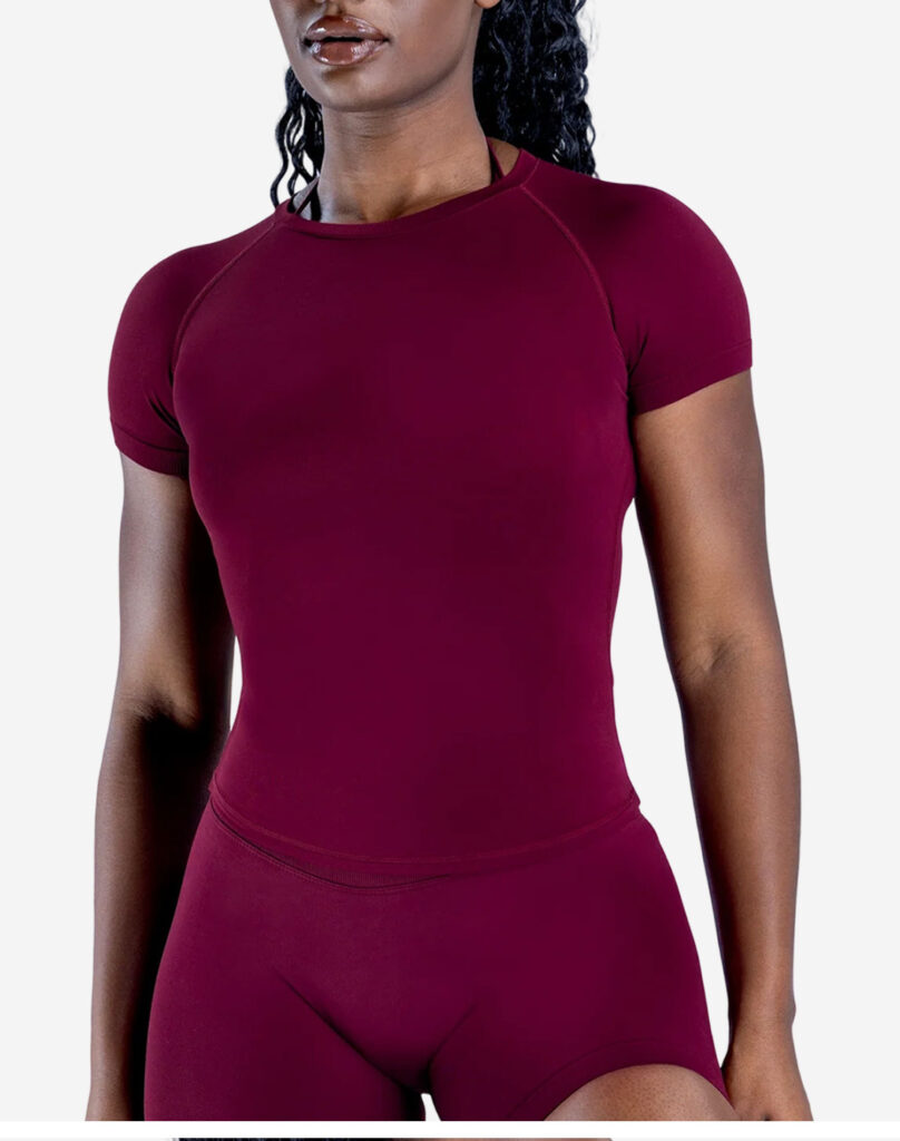 Figure-flattering Seamless Knit Short-sleeve Top For Fitness And Yoga