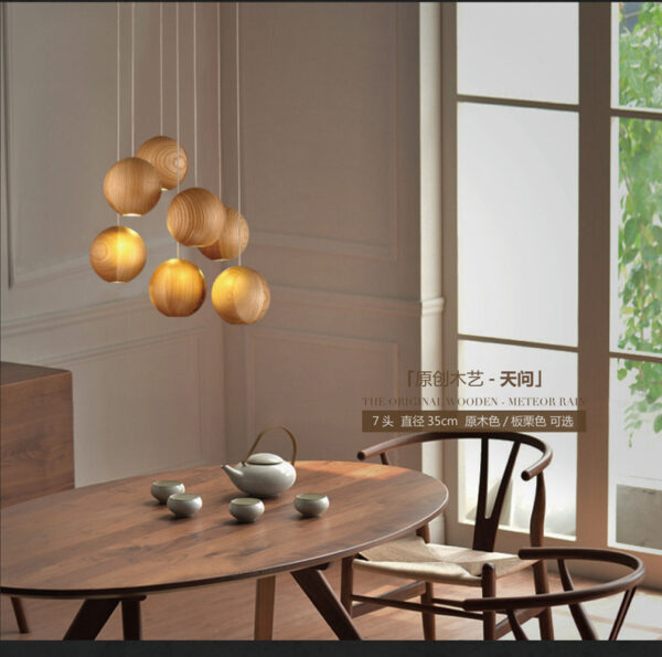 Nordic wood solid wood ball chandelier creative personality living room dining room hanging lamps - Image 9