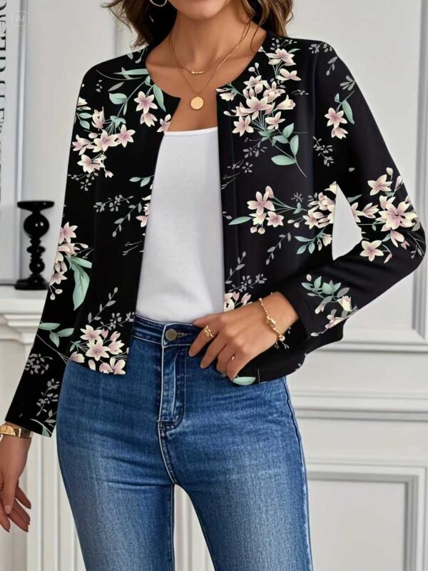 Women's Casual Crew-Neck Printed Short Long-Sleeve Jacket - Image 5