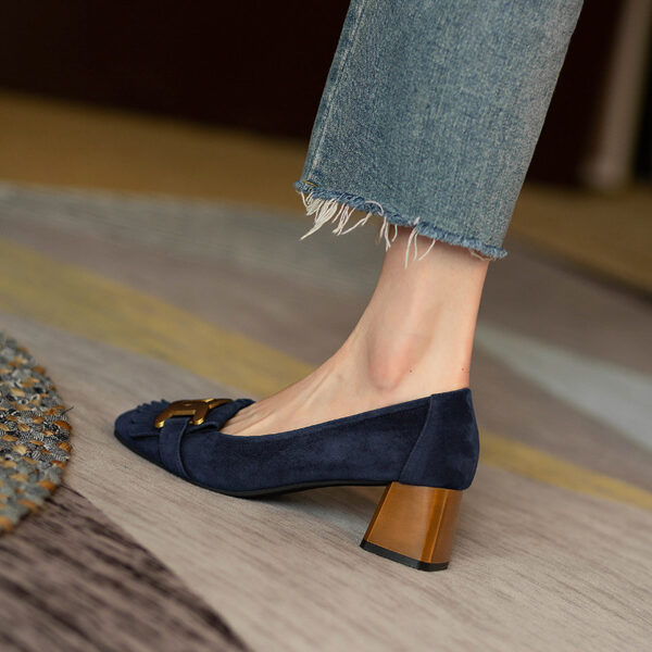 Square-toe Metal-buckle Chunky-heel Womens Shoes - Image 13