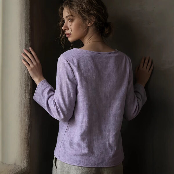 Lace-trimmed Patchwork Artistic Vintage Laid-back Style Loose Boat-neck Long-sleeve Top - Image 7