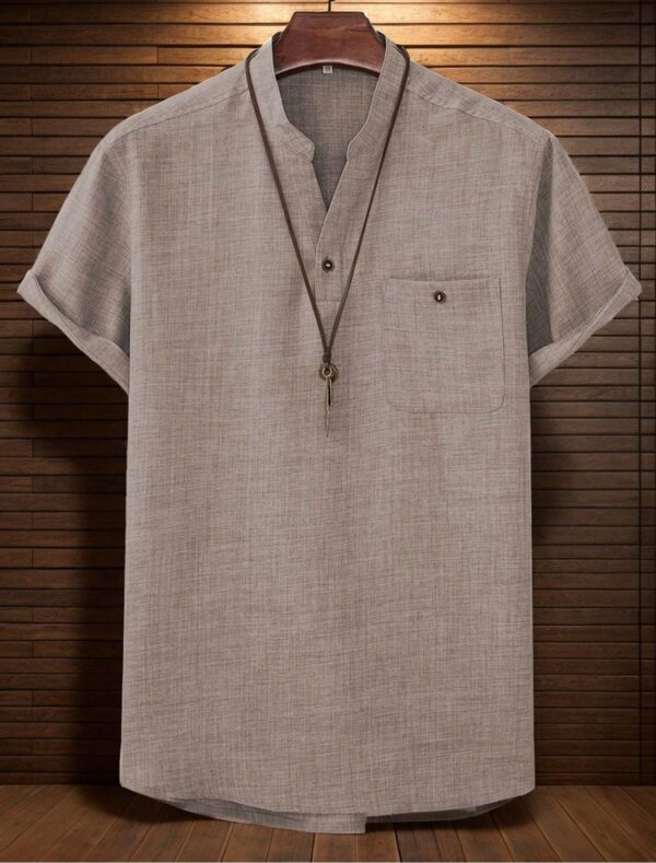 Mens Casual Short-sleeve Solid-color Shirt With A Turn-down Collar - Image 13