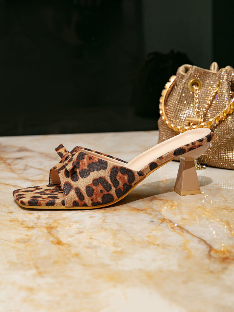 Womens Square-toe, Open-toe Leopard-print Chunky-heel Shoes
