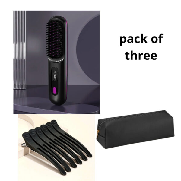 2 In 1 Straight Hair Comb Wireless Hair Straightener Brush Hair Fast Heating Portable Hot Curler USB Charging - Image 36