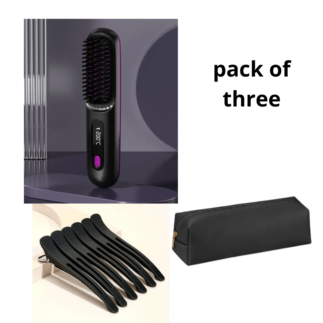 2 In 1 Straight Hair Comb Wireless Hair Straightener Brush Hair Fast Heating Portable Hot Curler USB Charging - Image 36