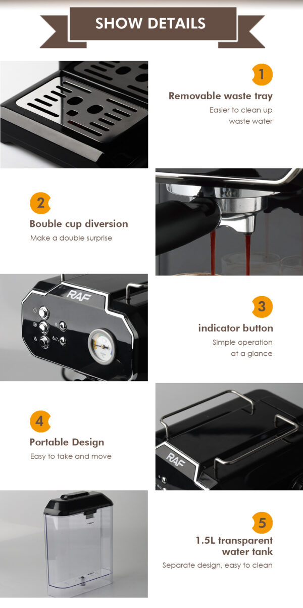 Household Small Semi-automatic High Pressure Steam Milk Froth Coffee Machine - Image 9