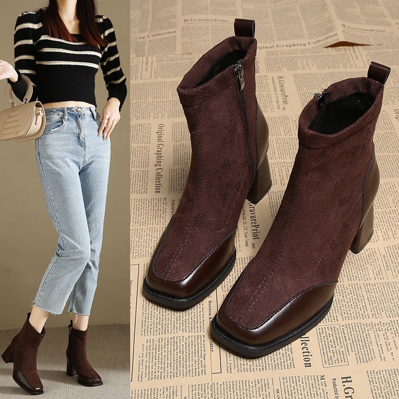 Fat Feet British Style Chunky Heel Booties - Image 1