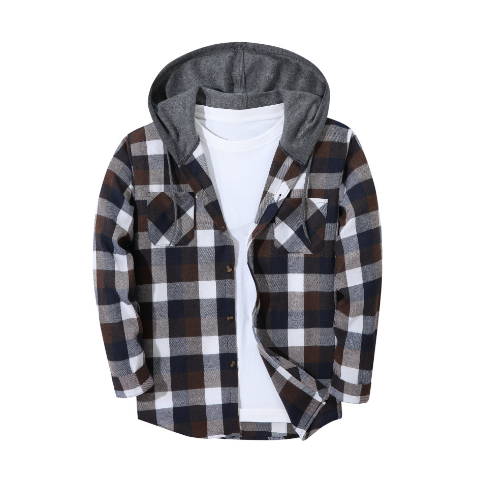 Mens Trendy Plaid Hooded Jacket - Image 2