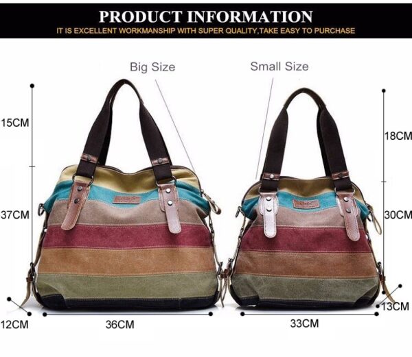 KVKY Brand Fashion Canvas Bag Brand Women Handbag Classic Patchwork Casual Female Shoulder Bags Striped Rainbow Purse Pouch - Image 20