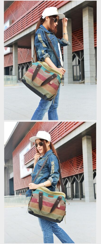 KVKY Brand Fashion Canvas Bag Brand Women Handbag Classic Patchwork Casual Female Shoulder Bags Striped Rainbow Purse Pouch
