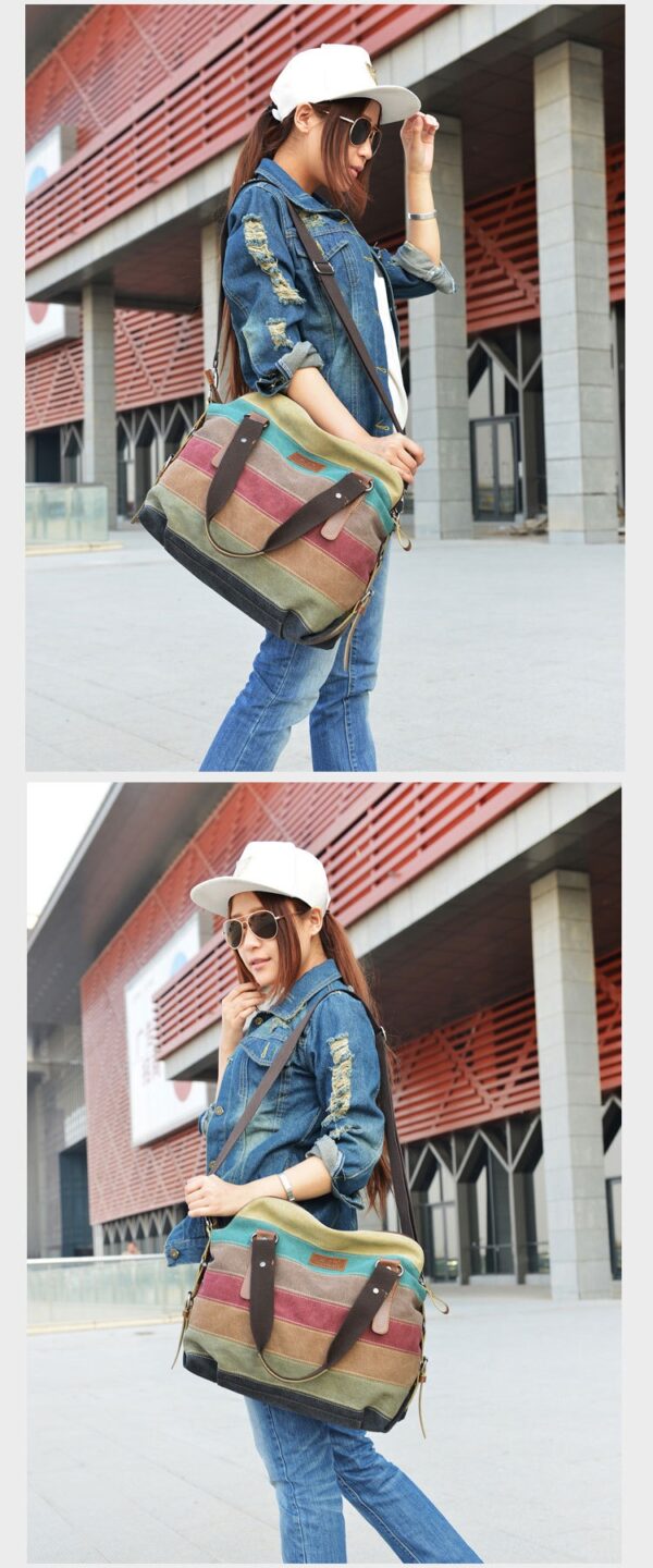 KVKY Brand Fashion Canvas Bag Brand Women Handbag Classic Patchwork Casual Female Shoulder Bags Striped Rainbow Purse Pouch - Image 18