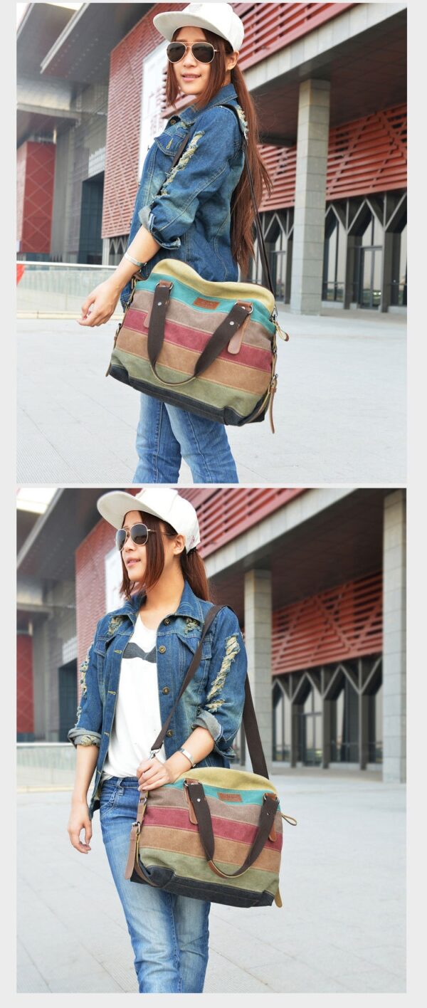 KVKY Brand Fashion Canvas Bag Brand Women Handbag Classic Patchwork Casual Female Shoulder Bags Striped Rainbow Purse Pouch - Image 17