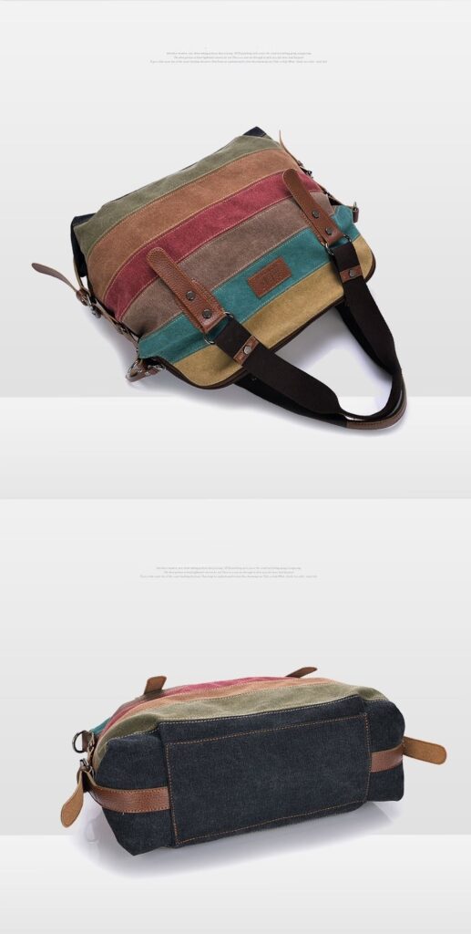 KVKY Brand Fashion Canvas Bag Brand Women Handbag Classic Patchwork Casual Female Shoulder Bags Striped Rainbow Purse Pouch