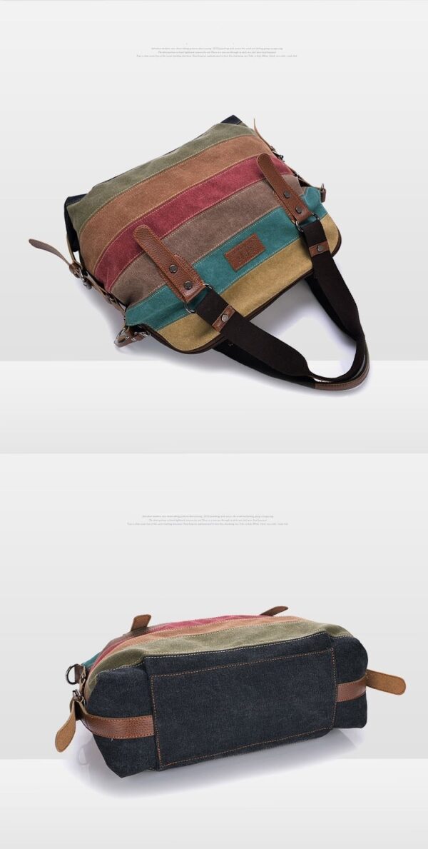 KVKY Brand Fashion Canvas Bag Brand Women Handbag Classic Patchwork Casual Female Shoulder Bags Striped Rainbow Purse Pouch - Image 12