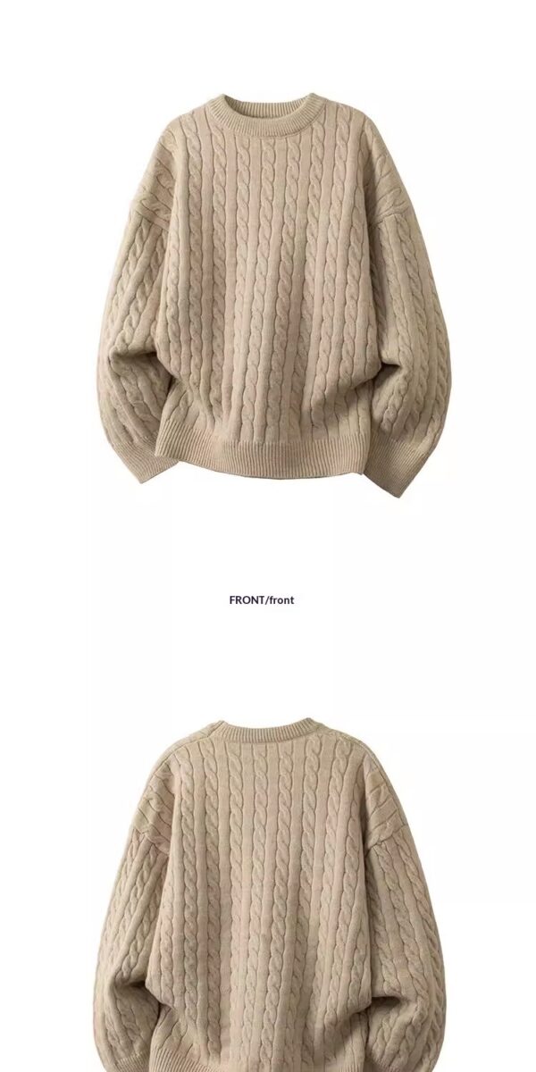 Minimalist Old-fashioned Cable Knit Crew Neck Sweater - Image 8