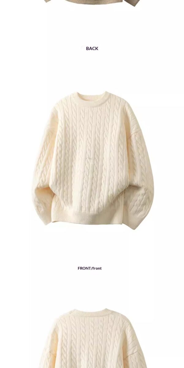 Minimalist Old-fashioned Cable Knit Crew Neck Sweater - Image 13