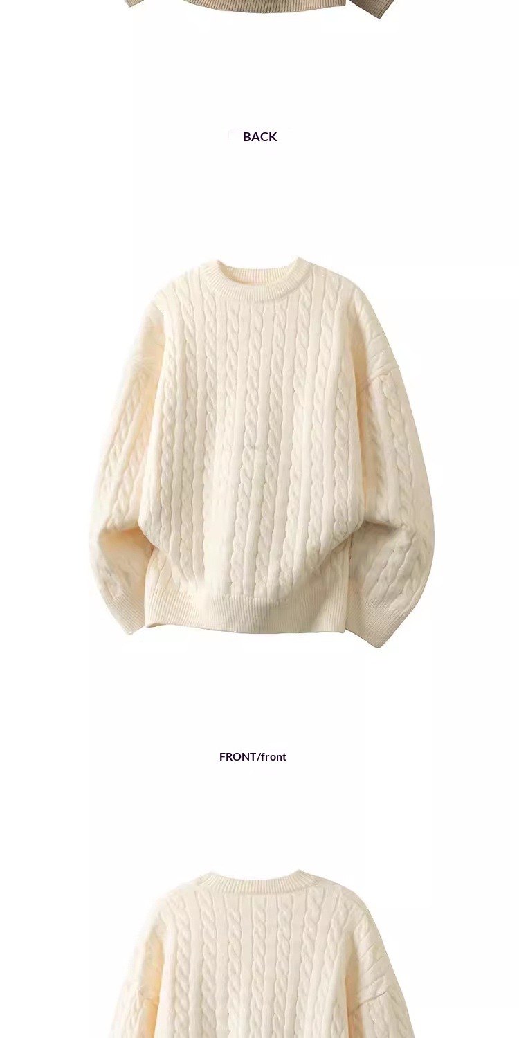 Minimalist Old-fashioned Cable Knit Crew Neck Sweater - Image 13