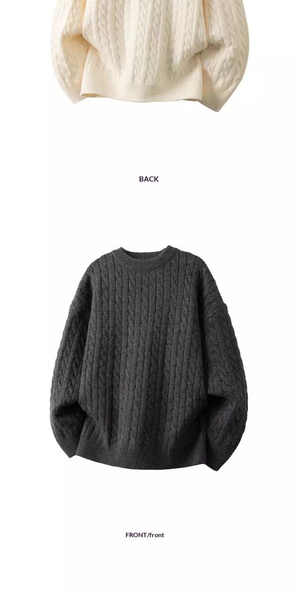 Minimalist Old-fashioned Cable Knit Crew Neck Sweater - Image 11