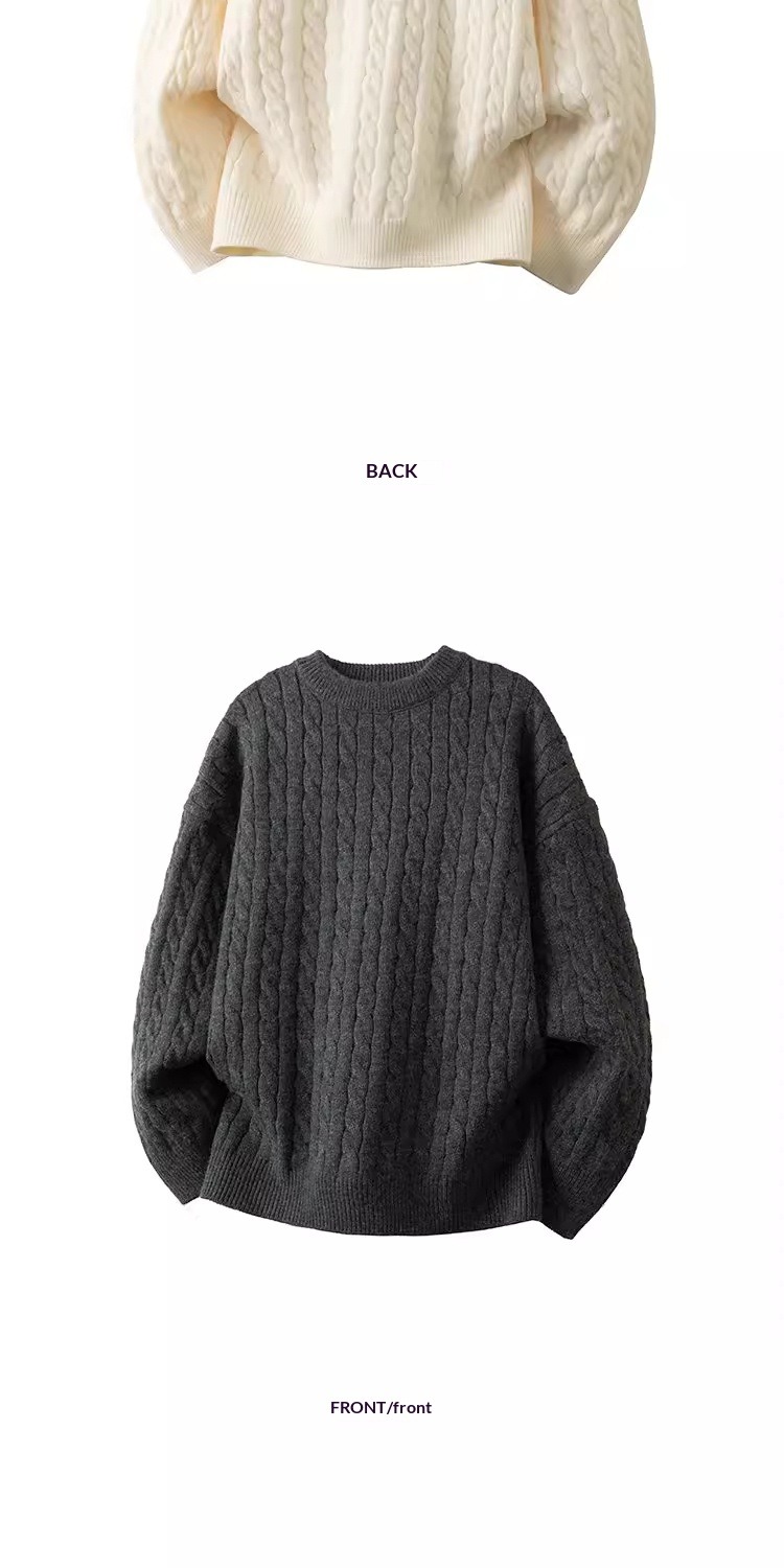 Minimalist Old-fashioned Cable Knit Crew Neck Sweater - Image 11
