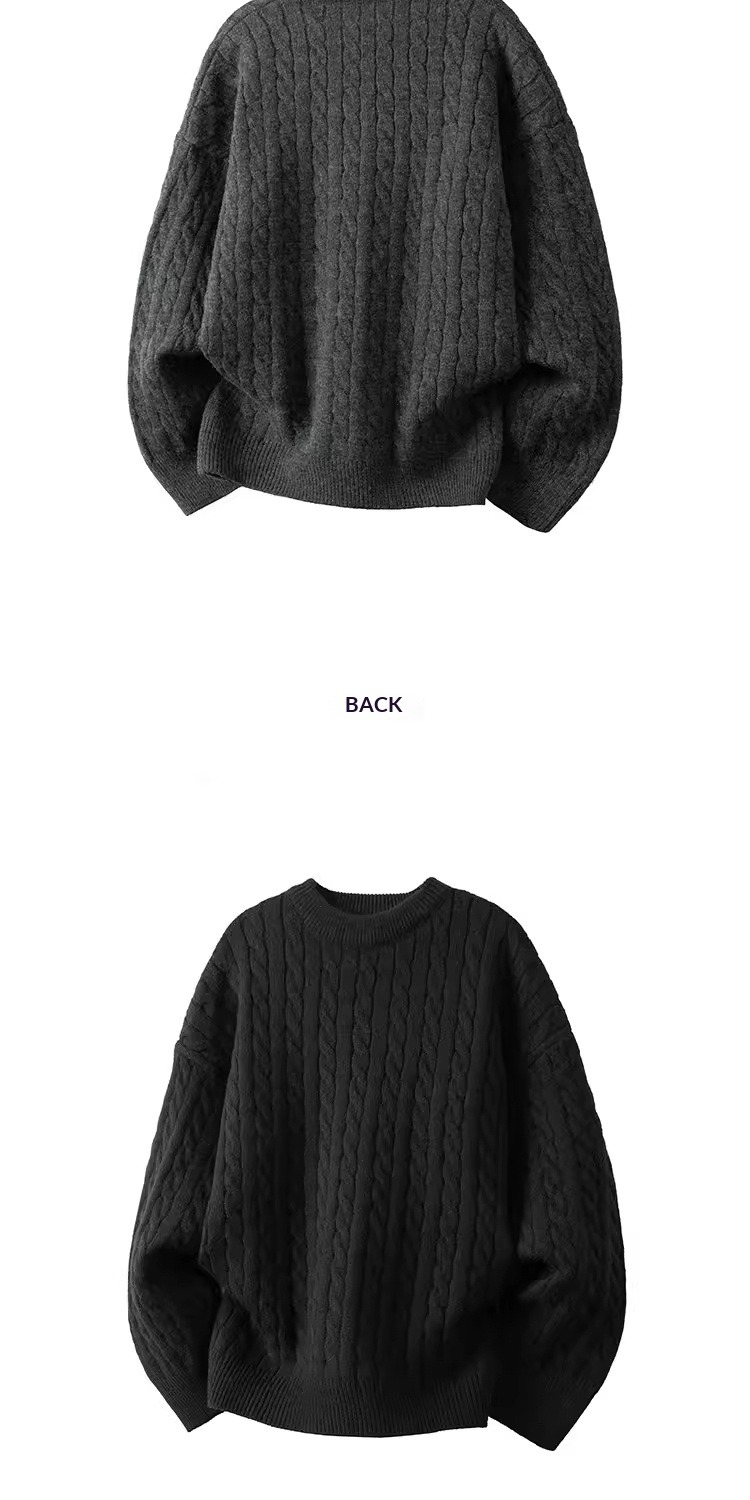 Minimalist Old-fashioned Cable Knit Crew Neck Sweater - Image 10