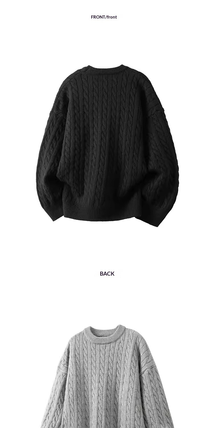 Minimalist Old-fashioned Cable Knit Crew Neck Sweater - Image 14