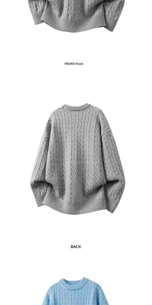 Minimalist Old-fashioned Cable Knit Crew Neck Sweater - Image 9