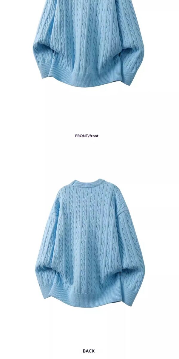 Minimalist Old-fashioned Cable Knit Crew Neck Sweater - Image 12