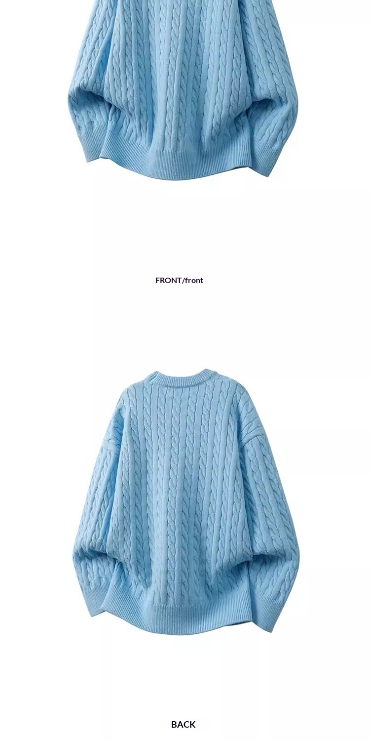 Minimalist Old-fashioned Cable Knit Crew Neck Sweater - Image 12