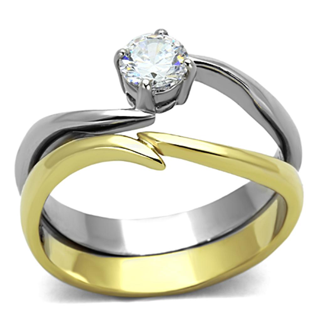 TK1092 - Two-Tone IP Gold (Ion Plating) Stainless Steel Ring with AAA - Image 7