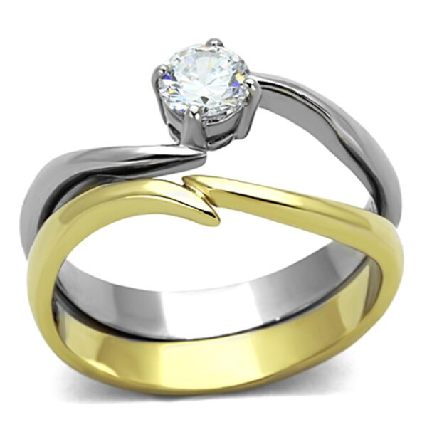 TK1092 - Two-Tone IP Gold (Ion Plating) Stainless Steel Ring with AAA - Image 5