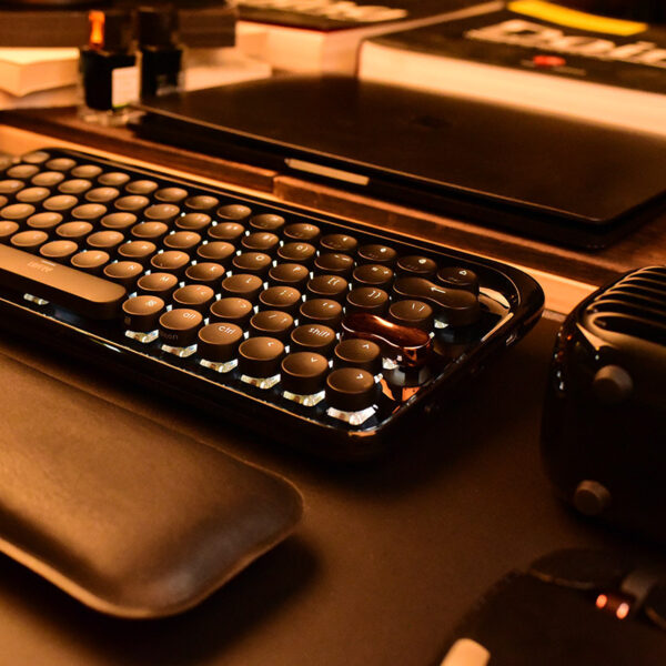 Wireless Office Black Gold Textured Retro Bluetooth Mechanical Keyboard And Mouse Set - Image 5